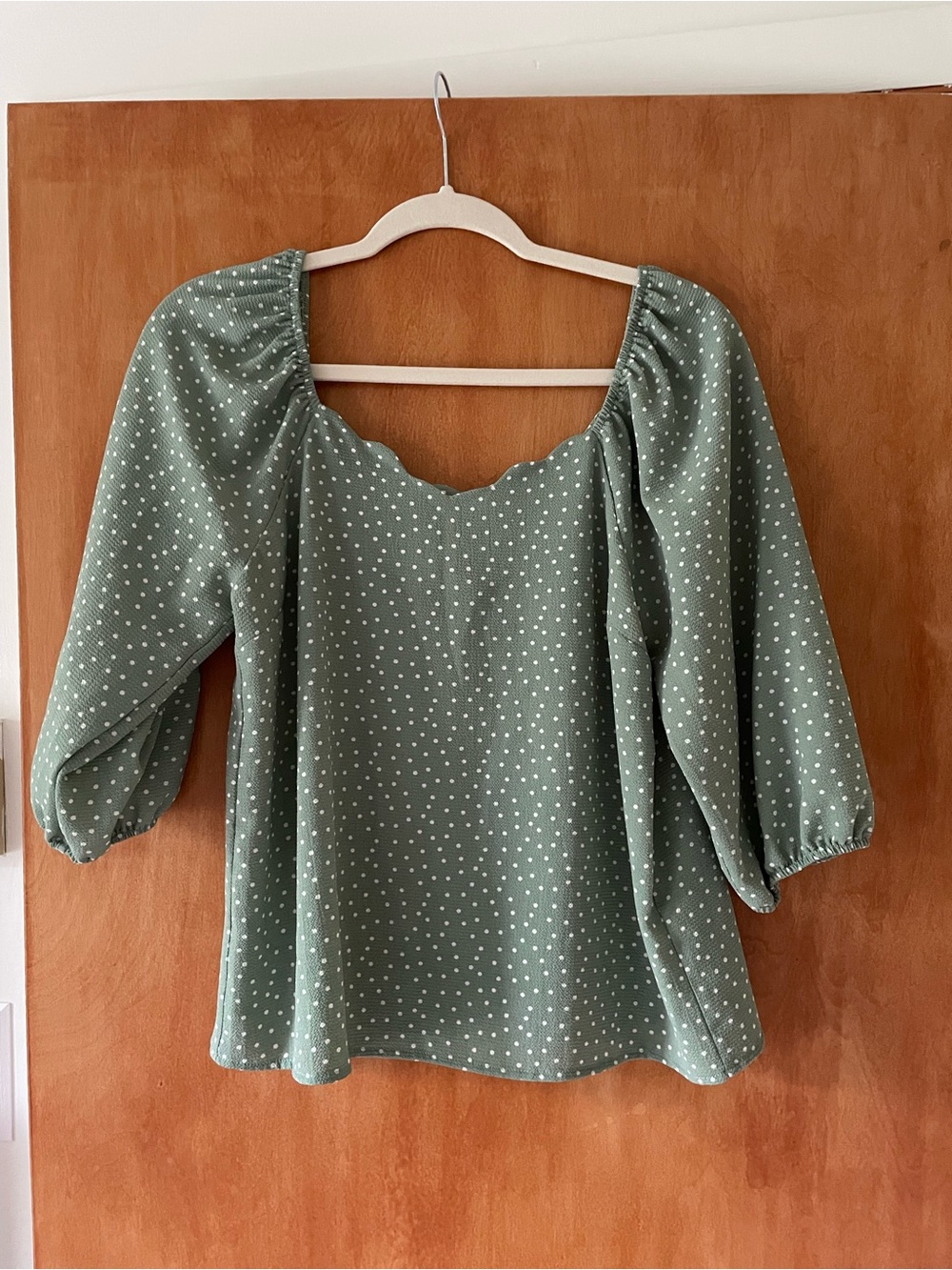 Polka Dot Scoop Neck Blouse - Green
